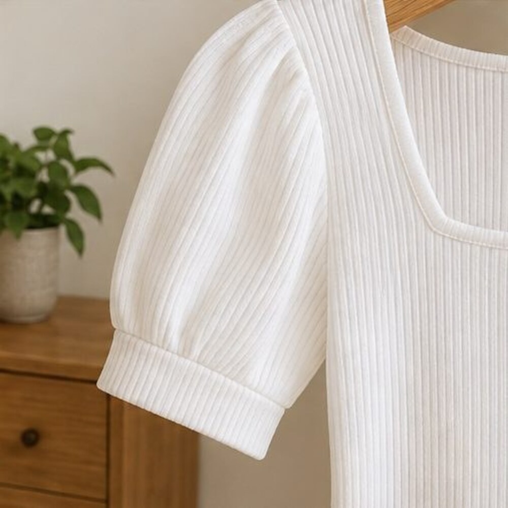 White Ribbed Square Neck Top - Picture 5 of 6